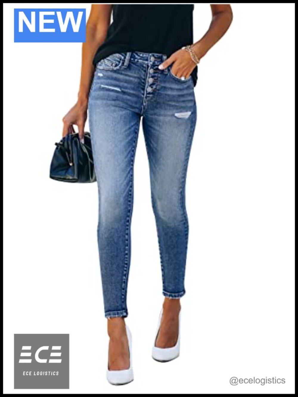 Ripped Skinny Slim Fit Jeans Frayed Distressed Stretchy Denim Pants
